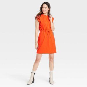 Women's Short Cap Sleeve Extended Shoulder A-Line Dress - A New Day- Orange